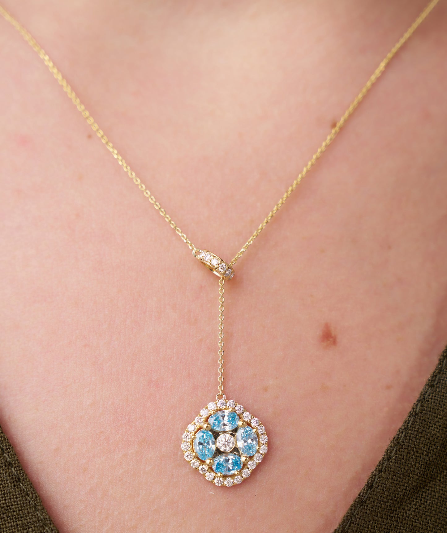 Elegant Blue Stone & Diamond Bow Necklace