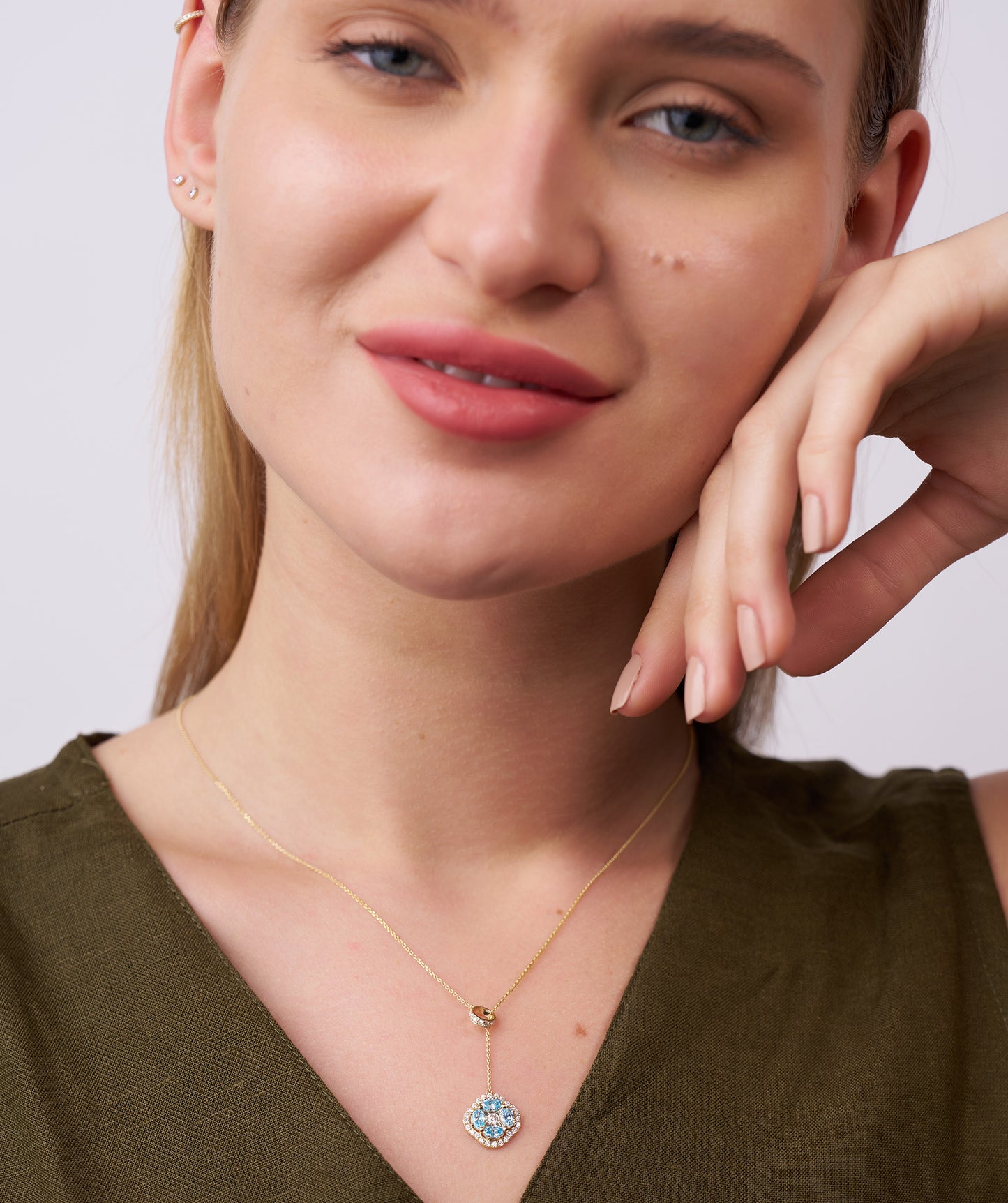 Elegant Blue Stone & Diamond Bow Necklace