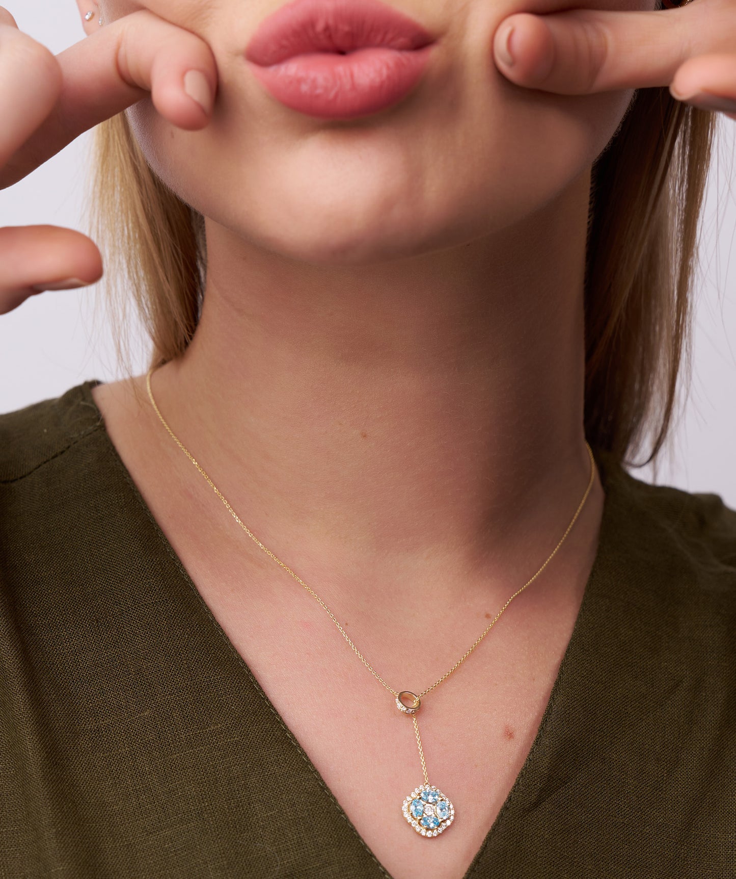 Elegant Blue Stone & Diamond Bow Necklace