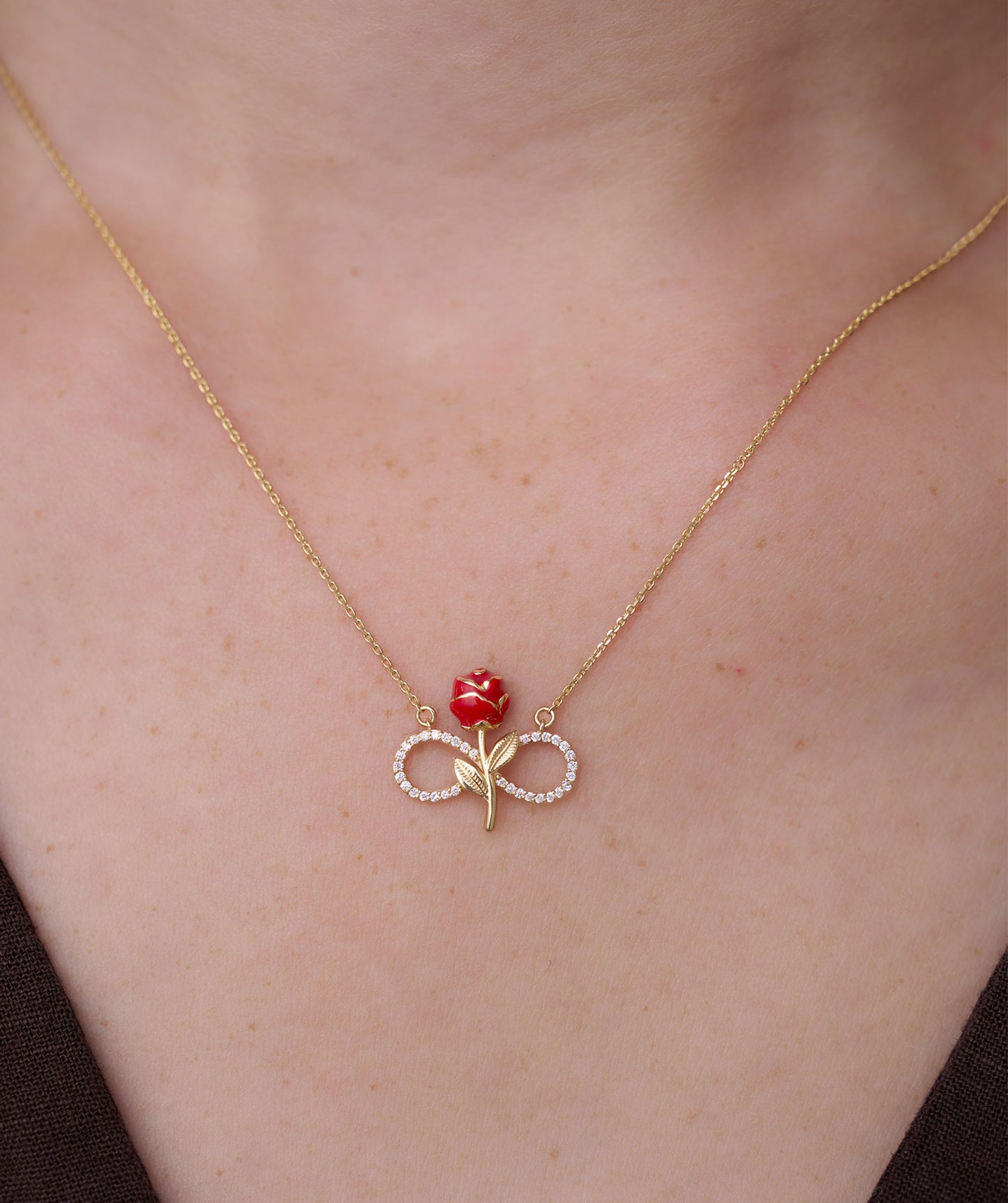 14K Gold Rose Infinity Necklace