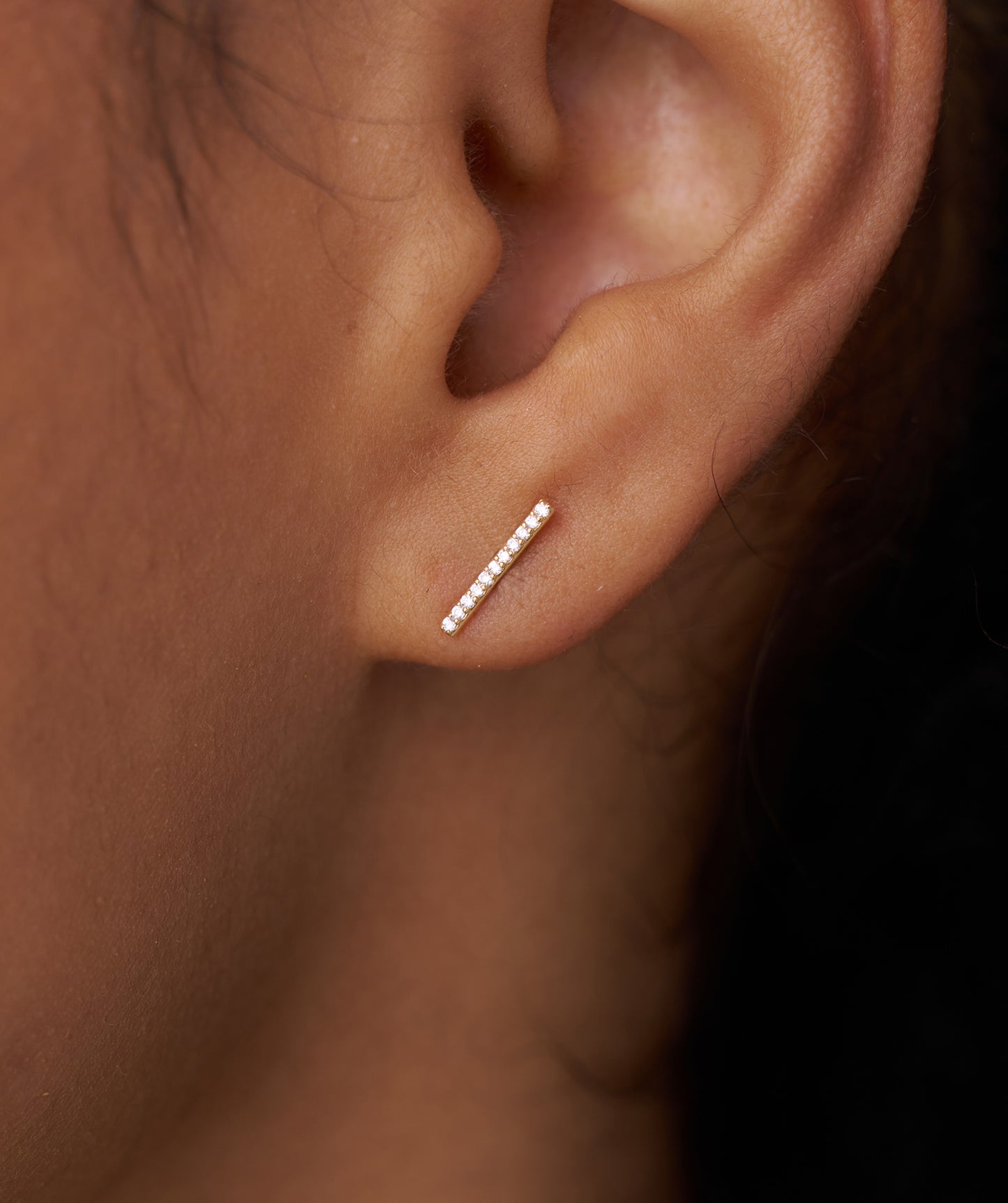 14K Gold Diamond Bar Stud Earrings