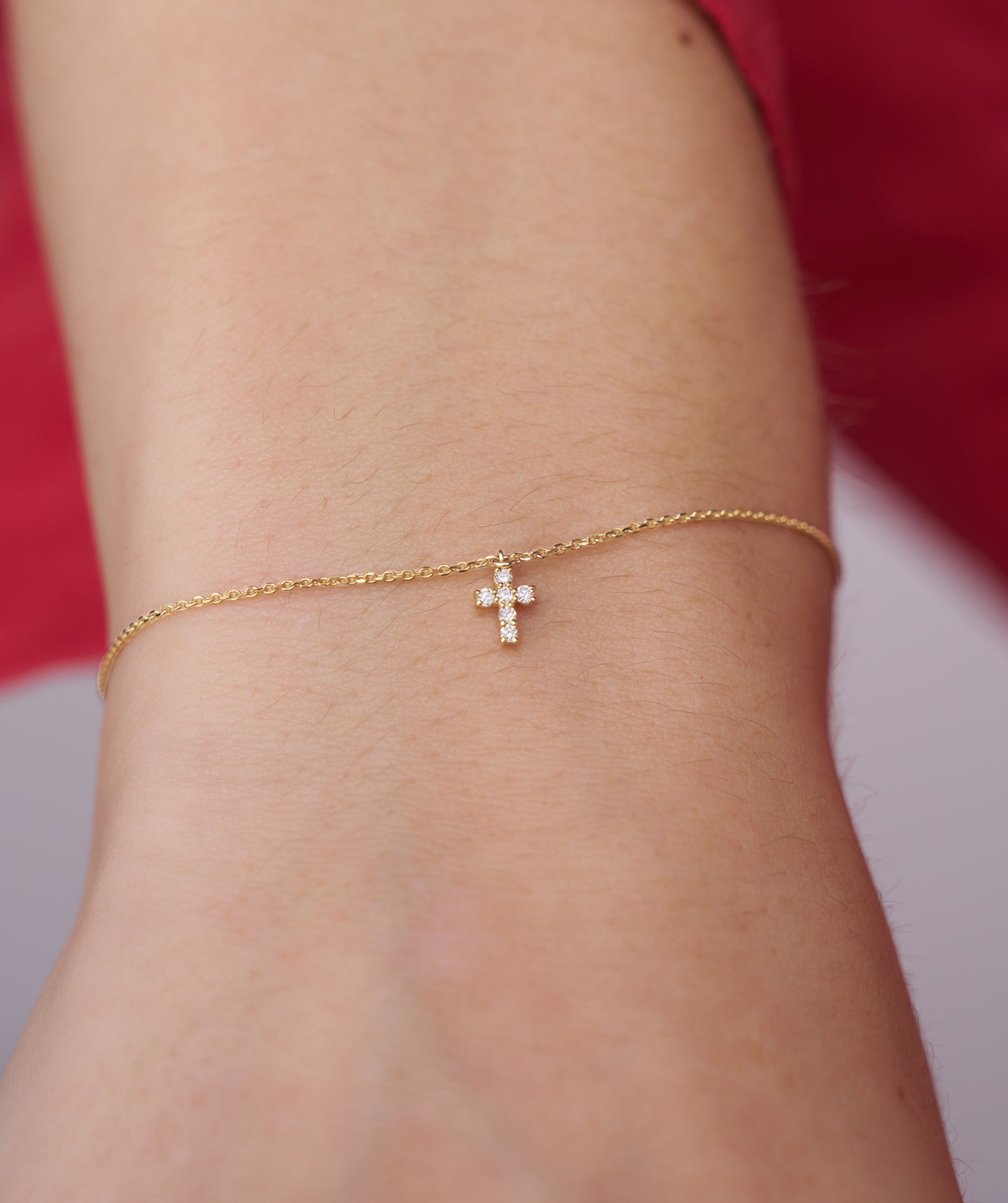 14K Gold Diamond Cross Bracelet