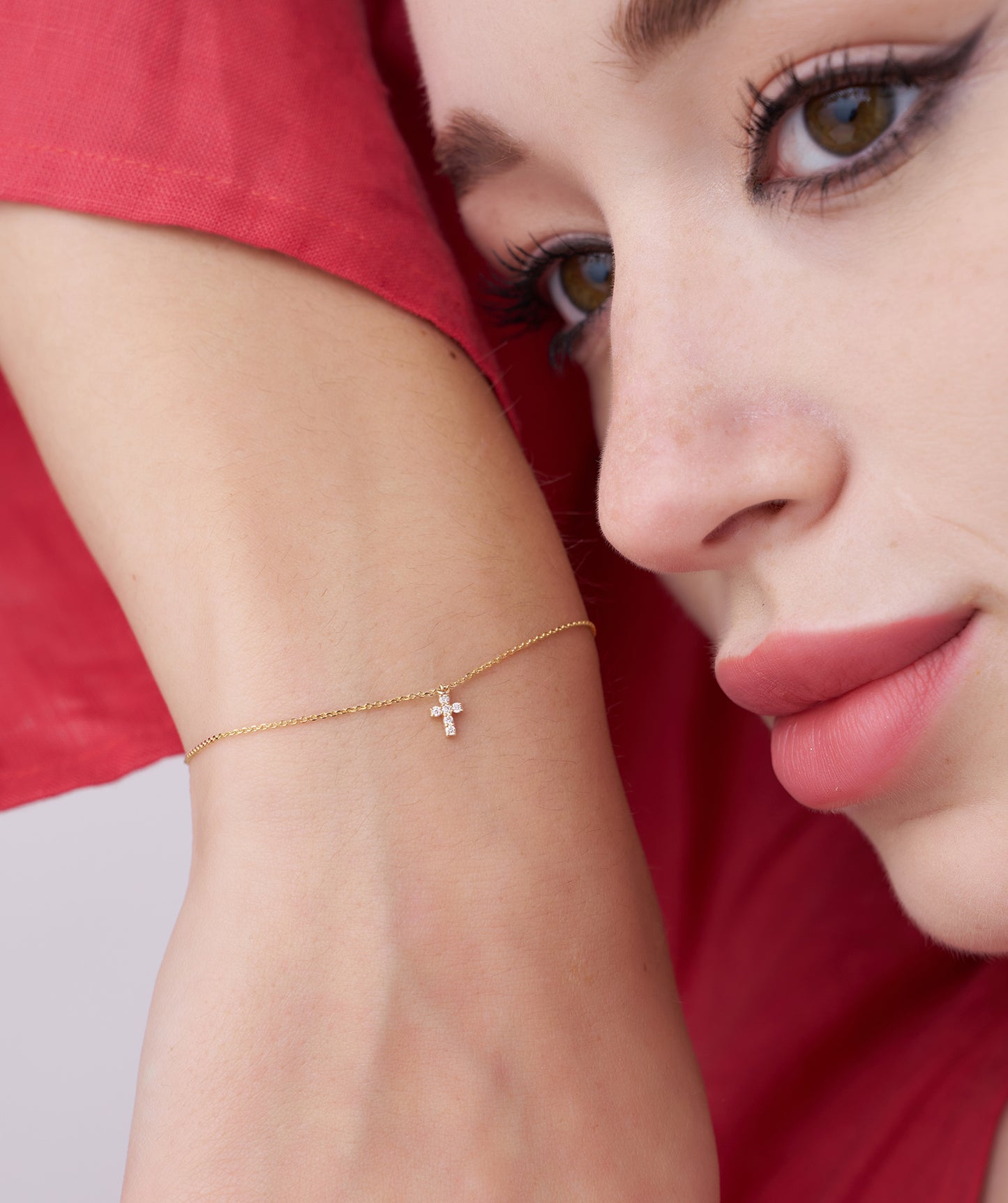 14K Gold Diamond Cross Bracelet