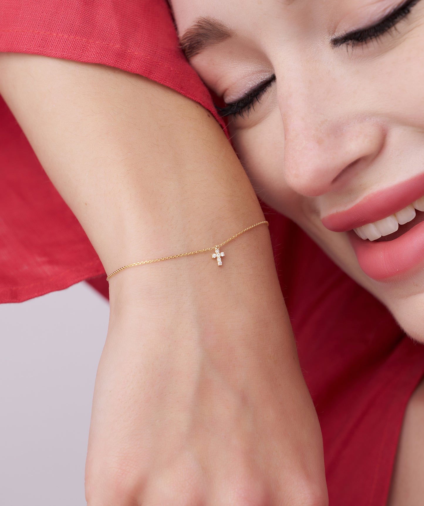 14K Gold Diamond Cross Bracelet
