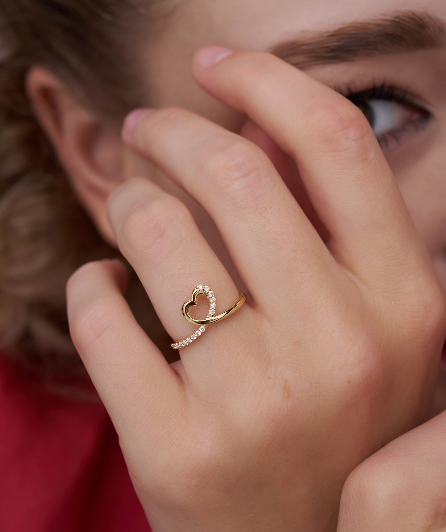 Heart-Shaped Gold Ring with Diamond Accents