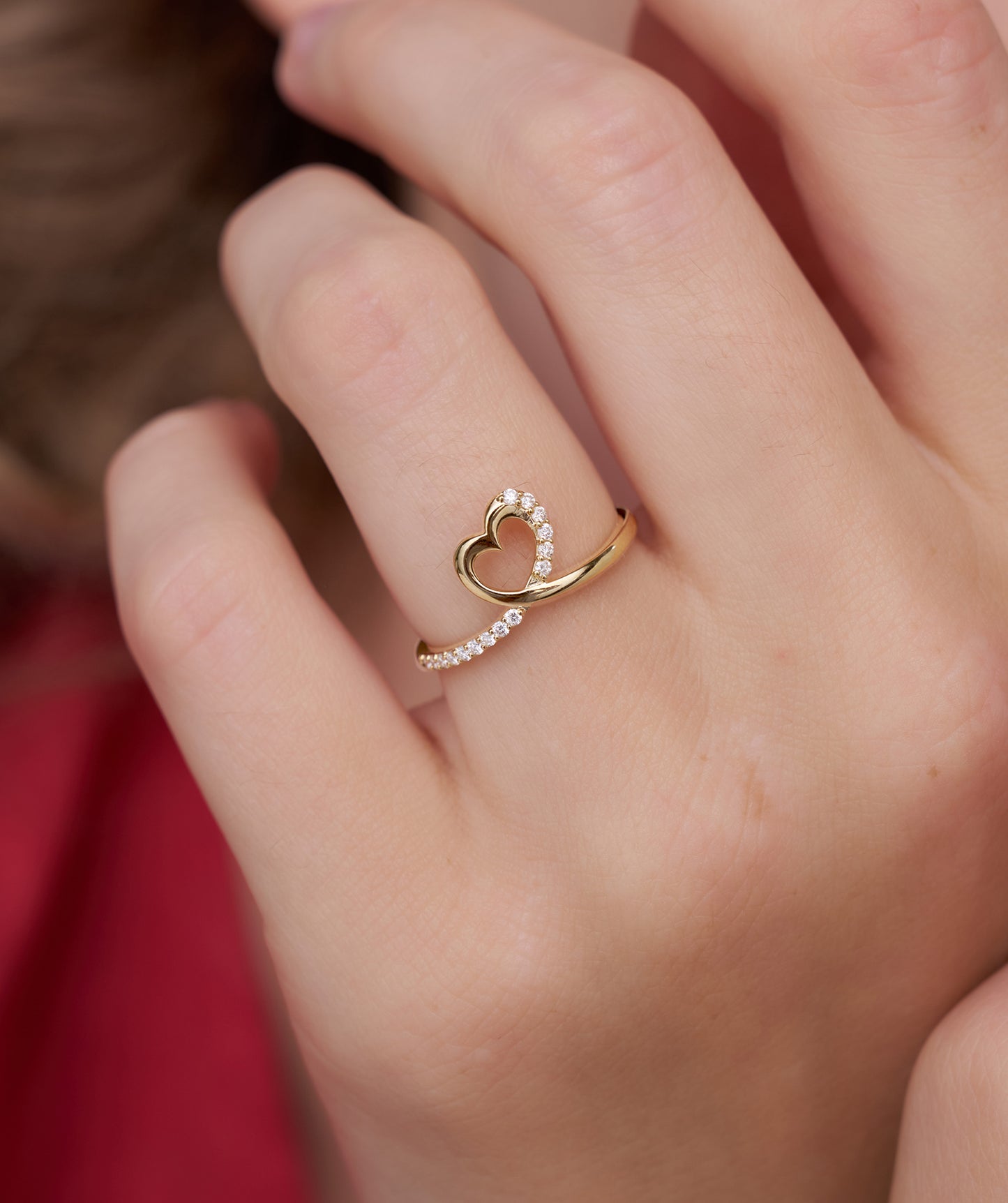 Heart-Shaped Gold Ring with Diamond Accents