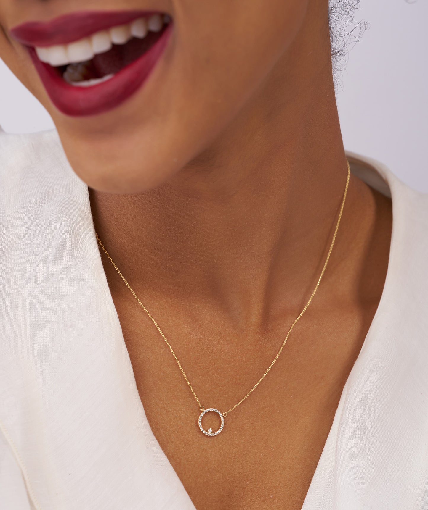 14K Gold Diamond Circle Necklace