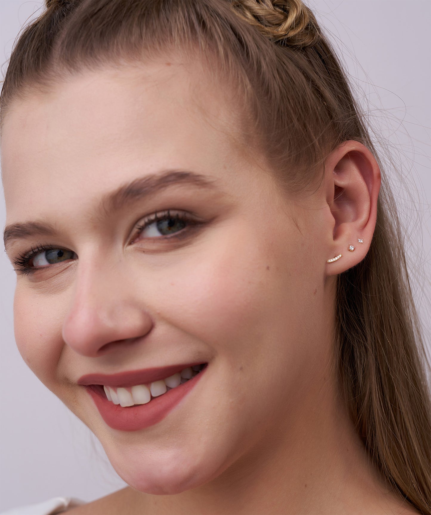 Curved Diamond Bar Stud Earrings