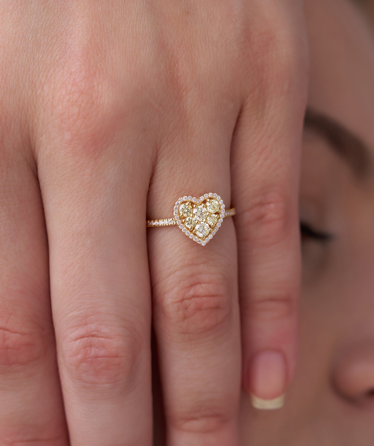 Yellow Diamond Heart Halo Ring