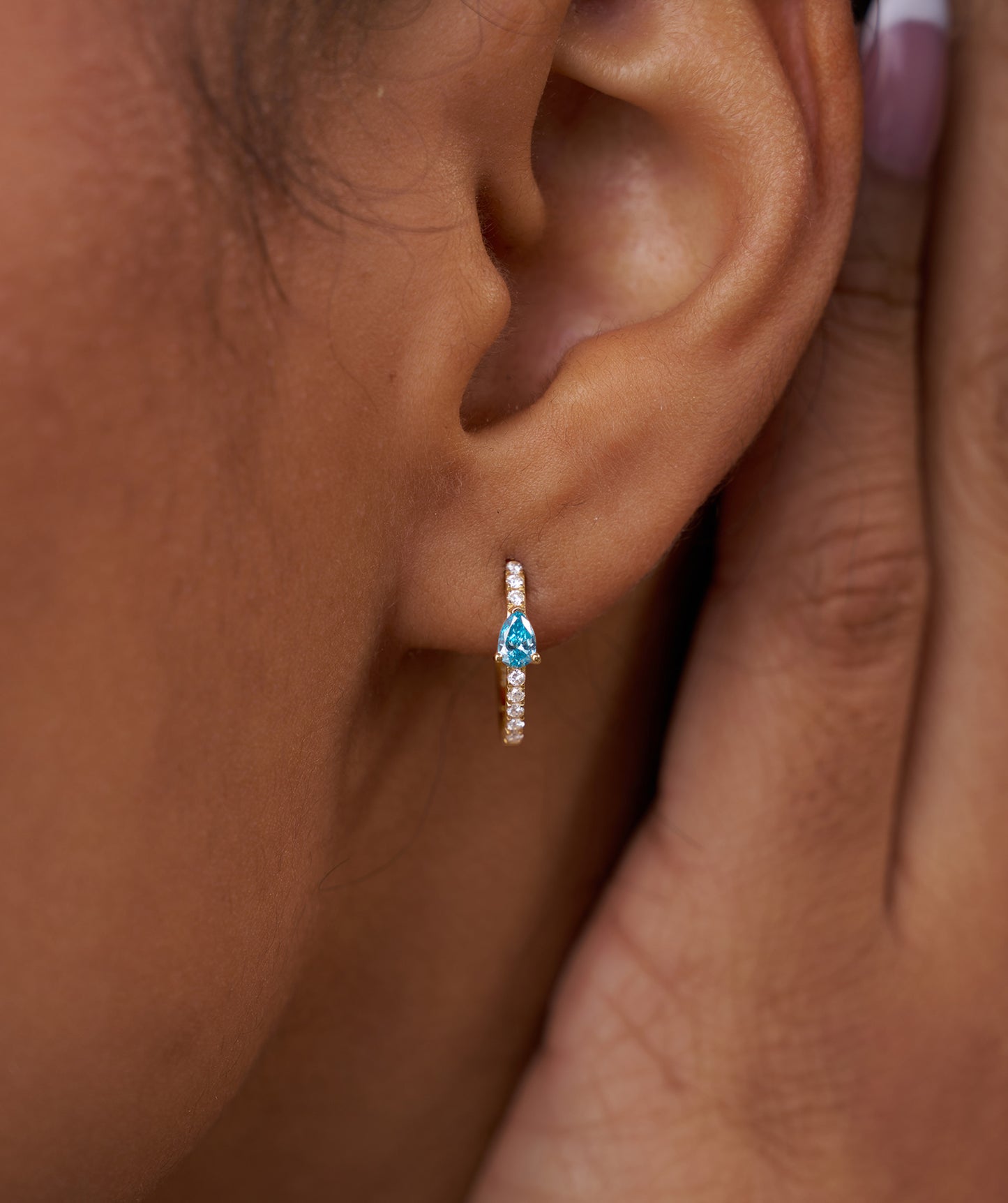 Blue Topaz Huggie Hoops Earrings
