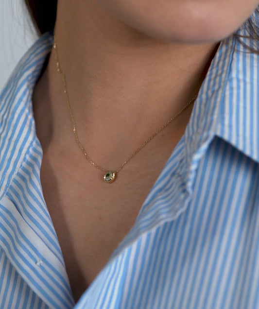 Sparkling Halo Design 14K Gold Necklace