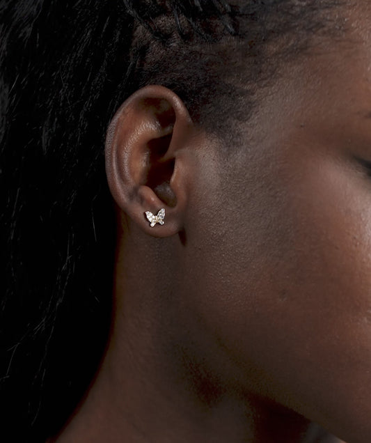 Dazzling Butterfly 14K Gold Stud Earrings