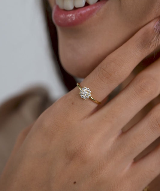 14K Gold Halo Diamond Cluster Ring