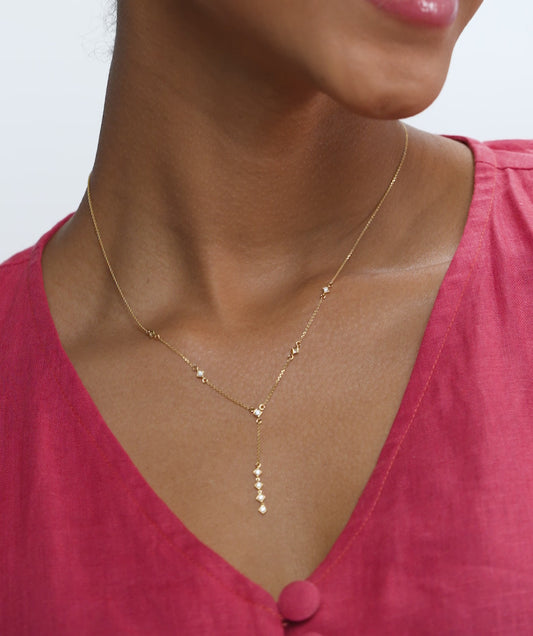 Dainty Diamond Y Drop Necklace