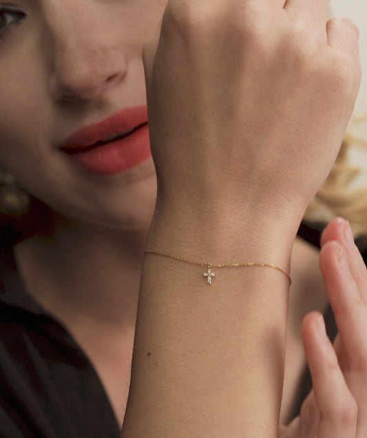 14K Gold Diamond Cross Bracelet