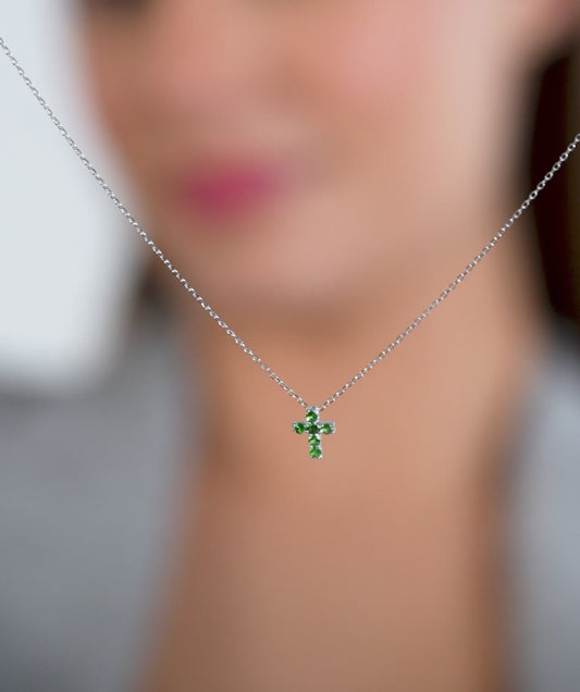 Emerald Cross 14K Gold Necklace