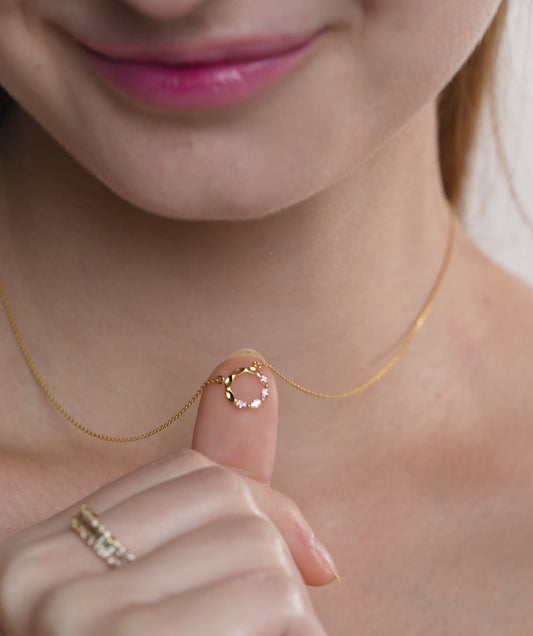 Pink Gemstone Wreath Necklace