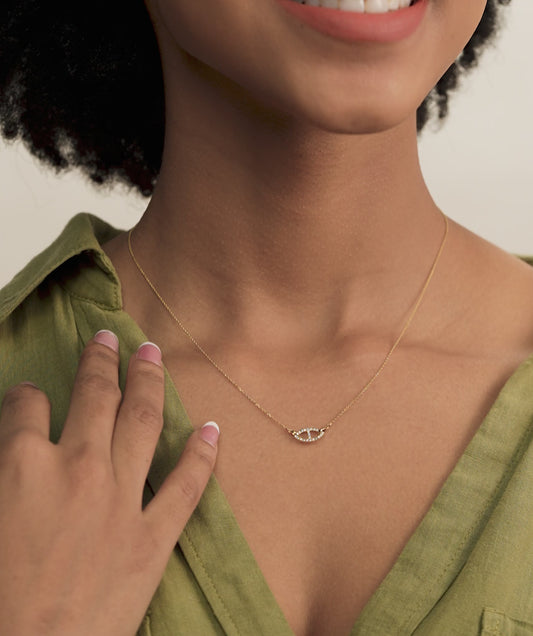 Blue Horizon: 14K Solid Gold Oval Necklace