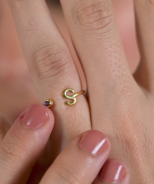 Personalized Initial Ring with Birthstone Accent