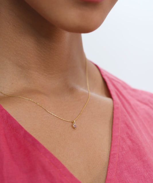 14K Solid Gold Necklace with Vibrant Red Stone