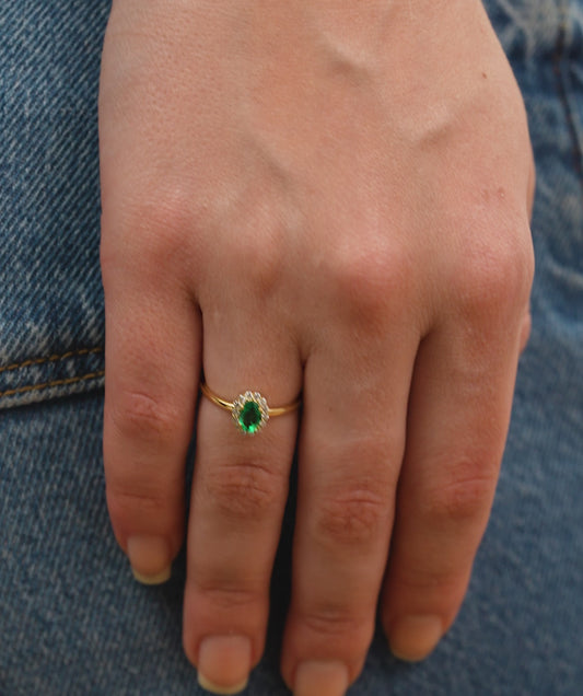 Regal Bloom Oval Green Gem & Diamond  Ring