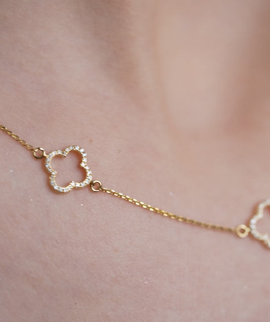 14K Gold Clover Chain Necklace