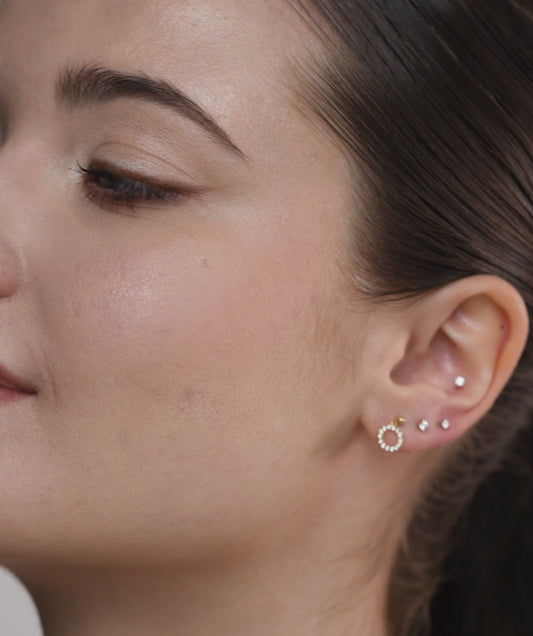 14K Gold Open Circle Diamond Earrings