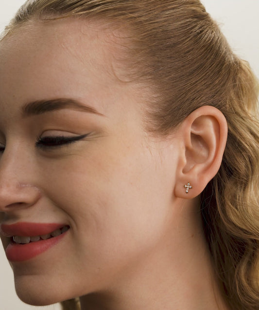 Diamond Cross Stud Earrings