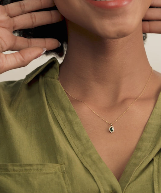 Green Majesty Classic Halo Necklace