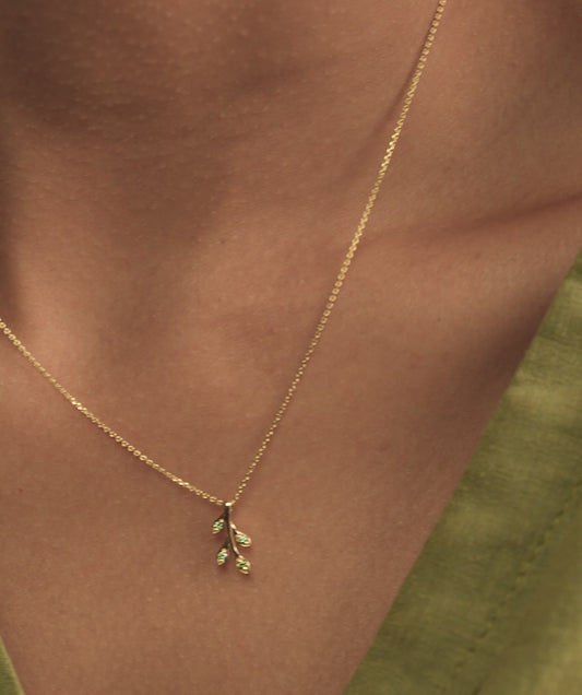 14K Gold Pendant with Sparkling Green Stones