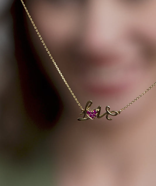 Cursive Love Heart Pendant Necklace