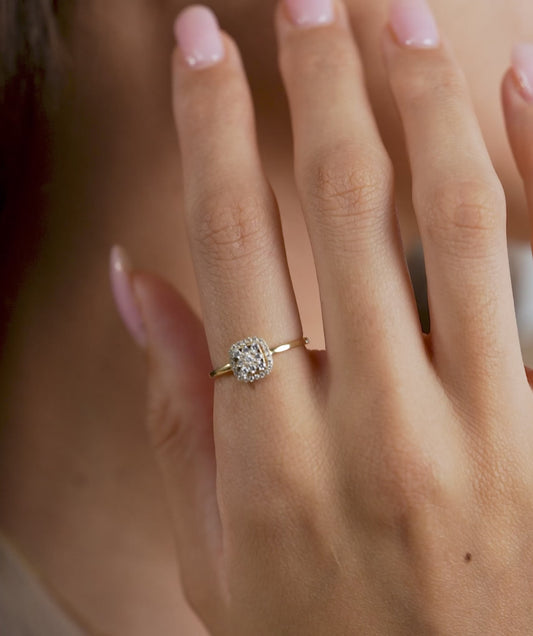Floral Cushion Halo Diamond Ring