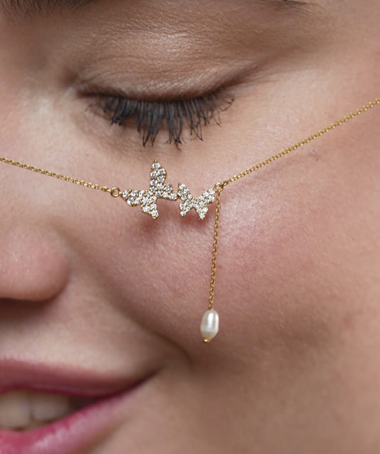 14K Gold Butterfly Lariat Necklace