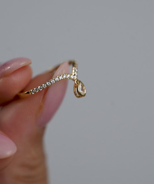 14K Gold Pear Diamond Pave Ring