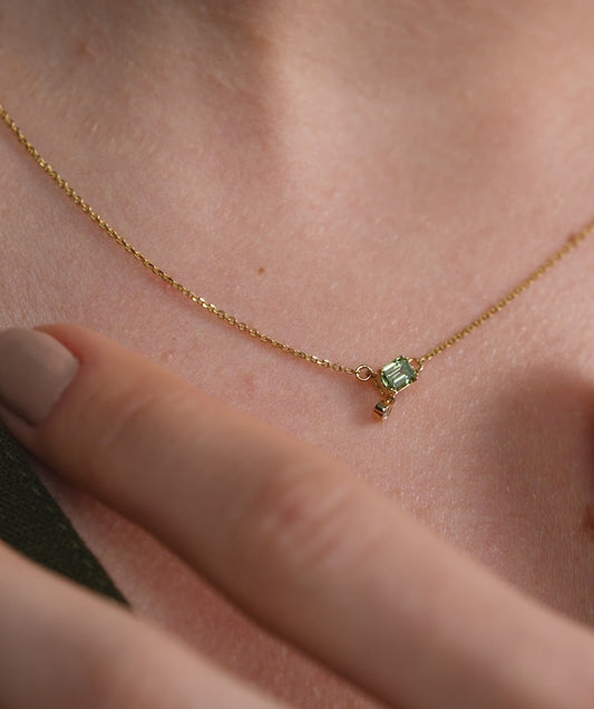 Modern Green Gemstone & Diamond Necklace