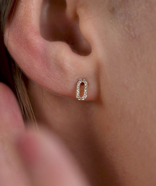 14K Gold Oval Style Sparkle Studs