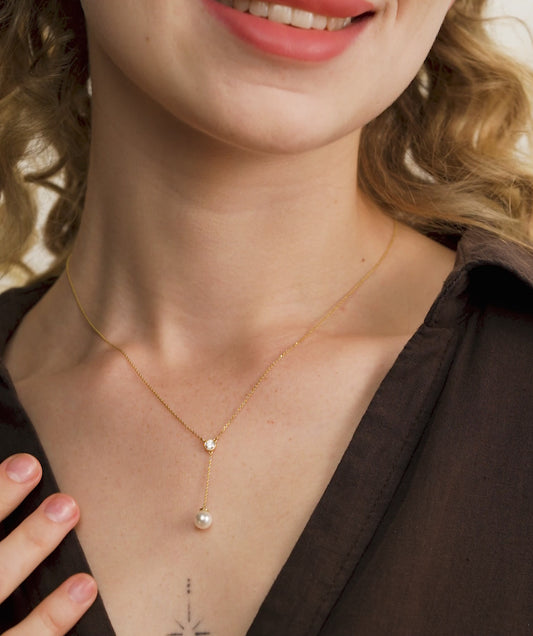 Diamond & Pearl Y Drop Necklace