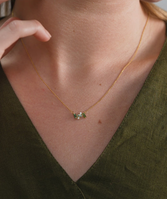 Pink & Green Gemstone Floral Pendant