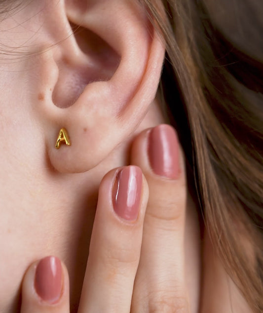 Custom Letter 14K Gold Stud Earrings