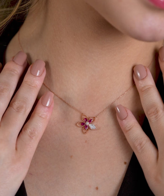 Ruby Bloom 14K Gold Necklace