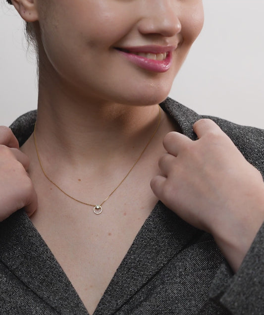 Circle Pendant Necklace with Green Gemstone & Diamonds