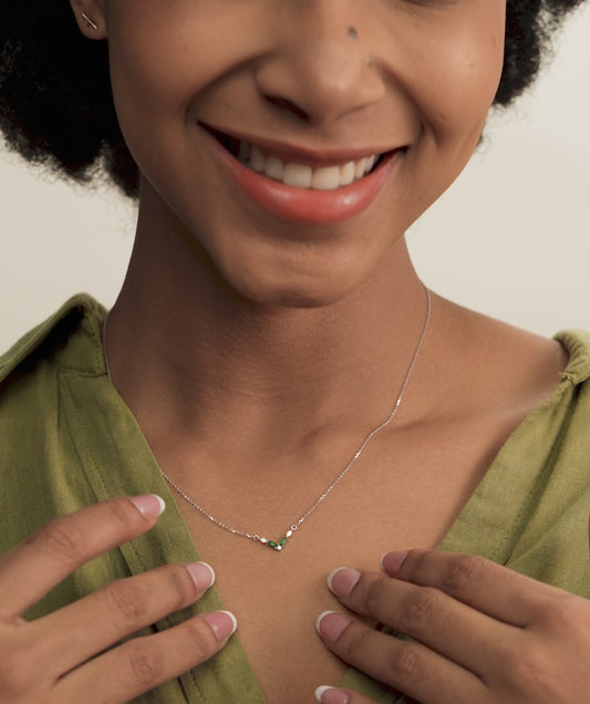 Green Baguette & Diamond V Necklace