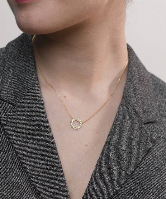 Diamond & Green Gemstone Circle Necklace