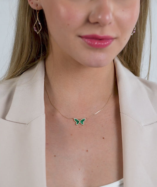 Malachite Butterfly Gold Necklace
