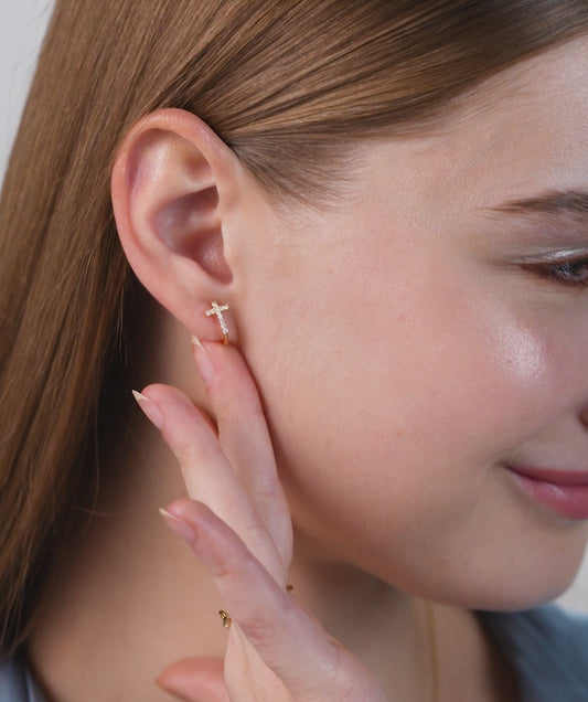 14K Gold Cross Hoop Earrings