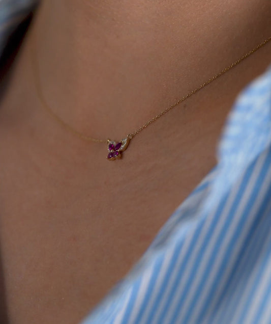Ruby Butterfly Gold Necklace