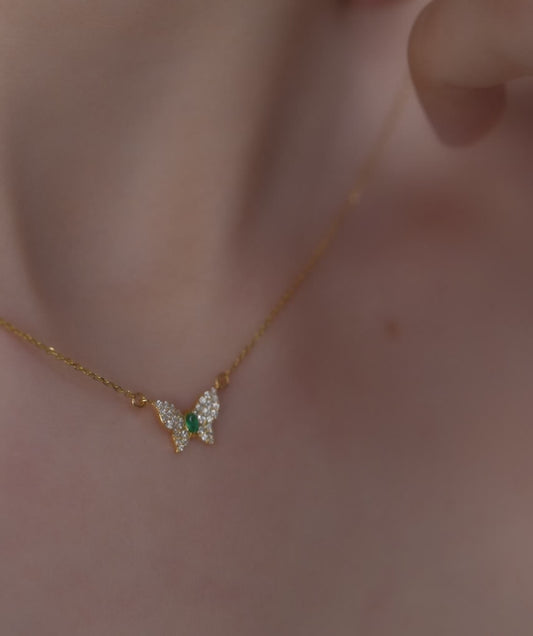 Emerald Heart Butterfly Necklace