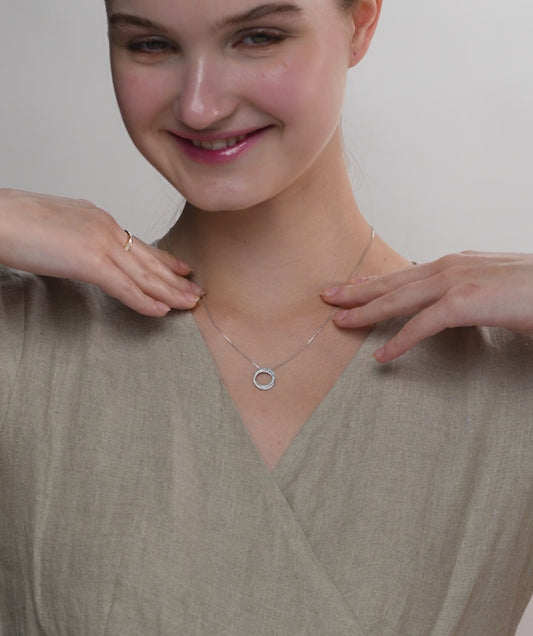 Gold & Blue Diamond Open Circle Necklace