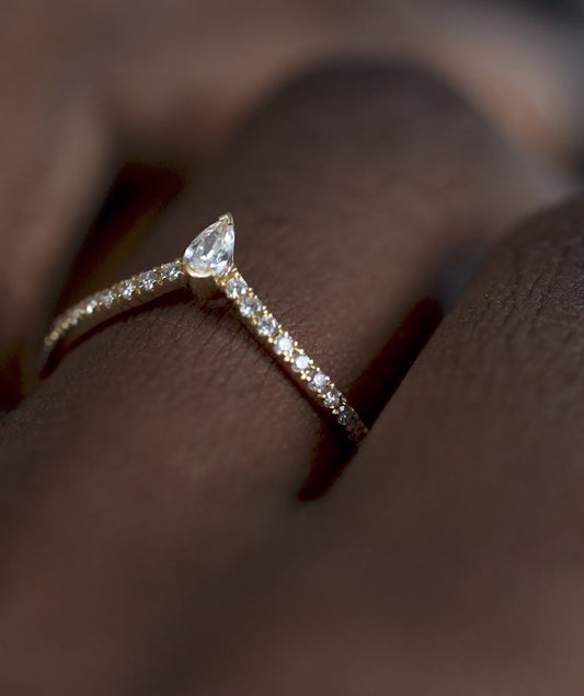 Pear Diamond Chevron Ring
