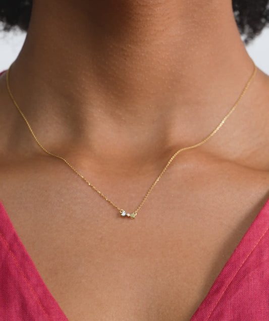 Twin Hearts Necklace with Green Stones